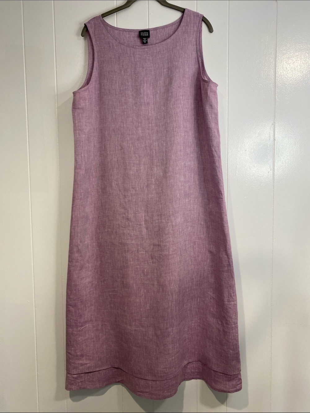 Eileen Fisher Irish Linen Purple Midi Tank Dress XL Coastal Minimalist Lagenlook - Picture 3 of 9